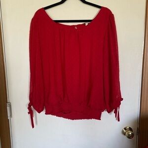 Blousology 2X Red Tie Sleeve blouse